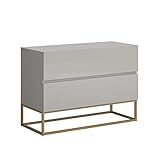 Mesa De Cabeceira Para Quarto Lateral Da Cama De Casal Eros 60cm Largura Com 2 Gavetas Estilo Industrial Dourado