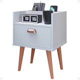 Mesa De Cabeceira Quarto Retrô Pés Milena Com Gaveta Cor Branco