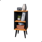 Mesa De Cabeceira Retro Charme Quarto Cama Nicho Pés Palito Acabamento Brilhante Cor Preto Casa Uau