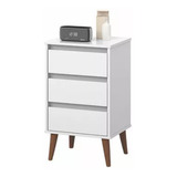 Mesa De Cabeceira Wood Retro 3 Gavetas Branco Ej Móveis