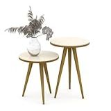 Mesa De Canto Apoio Lateral Pé Palito 2 Mesas Tripé Redonda Cor Off White Freijó
