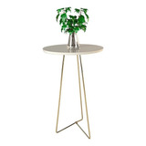 Mesa De Canto Apoio Lateral Redonda Sala Pés De Aço Dourado