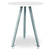 Mesa De Canto Lateral Atlanta Tripé Redonda Tampo Em MDF Prata E Branca