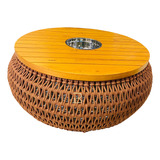 Mesa De Centro 80cm Cooler Redonda De Madeira Trama Cadeado