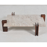 Mesa De Centro Antiga Celina Jacaranda Marmore Anos 60