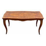 Mesa De Centro Antiga Em Madeira Maciça Marchetaria