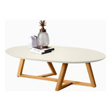 Mesa De Centro Classic Oval Com Pés Em Madeira Cor Off White E Amêndoa Tebarrot