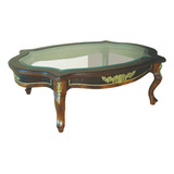 Mesa De Centro Clássica Marchetaria Tampo De Vidro 130x90x41