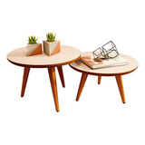 Mesa De Centro Conjunto Kit Mesinha Lateral Sala Pes Palito