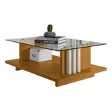 Mesa De Centro Frizz Com Tampo De Vidro Cinamomo E Off White