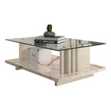 Mesa De Centro Para Sala Frizz C Tampo De Vidro Cor Calacata