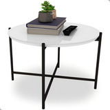 Mesa De Centro Para Sala Mesinha Baixa 30cm E Pés De Ferro Cor Branco