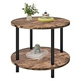 Mesa De Centro Redonda Mesa De Centro Pequena De 91 Cm Para Sala De Estar Mesa De Madeira Rústica De 2 Andares E Pernas De Metal Com Prateleira De Armazenamento Móveis Domésticos De Design Moderno