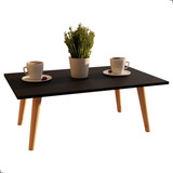 Mesa De Centro Retangular Inaugura Móveis Apoio Sala Classic Pés Em Madeira Cor Preto