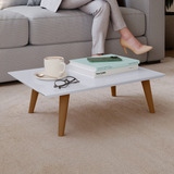 Mesa De Centro Retangular Mdf Elegante Pé Palito Decorativa Paris Branco