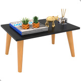 Mesa De Centro Retangular Sala Pés Palito Estilo Retro Apoio Cor Preto