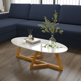 Mesa De Centro Sala Classic Oval Com Pés Em Madeira Maciça Cor Branco
