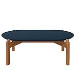 Mesa De Centro Sala Lizz Oblonga Com Pés De Madeira Maciça Azul Cobalto Cedro
