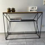 Mesa De Console De Metal Com Madeira Maciça