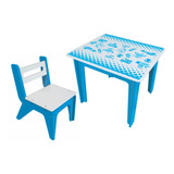 Mesa De Desenho Infantil  1 Cadeira Madeira Azul Verm Rosa