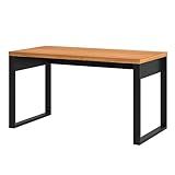 Mesa De Escritório Linha Industrial 1 35m 100  Mdf   Cor Freijó Com Preto Fosco