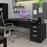 Mesa De Escritório Pedestal 3 Gav 1 90x70 Tpo 40mm Preto 