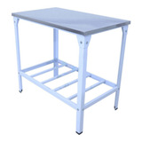 Mesa De Inox Para Cozinha 93x55cm Ml55x93 g Pés Brancos Aço