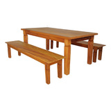 Mesa De Jantar 2 00m 2 Bancos Madeira Maciça Peroba Rosa