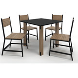 Mesa De Jantar 4 Cadeiras Industrial Set Completo Vintage Cor Da Tampa Preto Cor Dos Pés Madeirado