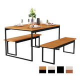 Mesa De Jantar 4 Lugares 2 Bancos Pés Metal Resistente Agua