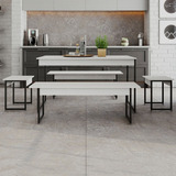 Mesa De Jantar 6 Lugares Branco Chess preto   Compace