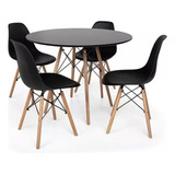 Mesa De Jantar 90cm Eiffel Com 4 Cadeiras Cor Preto Madeira