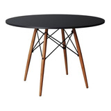 Mesa De Jantar Eames Eiffel Redonda Tampo Madeira Preto 77cm