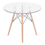 Mesa De Jantar Eiffel Redonda Tampo Em Vidro   90cm