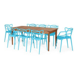 Mesa De Jantar Em Madeira Maciça 186cm 8 Cadeiras Allegra Cor Azul