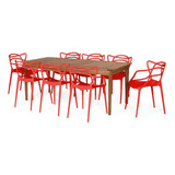 Mesa De Jantar Em Madeira Maciça 186cm 8 Cadeiras Allegra Cor Vermelho