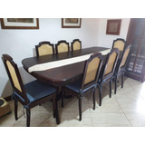 Mesa De Jantar Em Madeira Maciça Com 8 Cadeiras Antiga
