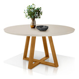 Mesa De Jantar Jade 90x90 Tampo Off White Com Vidro Pé Perola Pés Marrom Mc Barreto