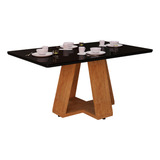 Mesa De Jantar Luxo Retangular Tampo Em Mdf Com Vidro 120x80 4 Lugares Cor Preta Base Perola Nature Móveis Freitas