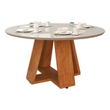 Mesa De Jantar Redonda 90x90 Tampo Mdf Off White Com Vidro Pé Perola Cor Nature Para Cozinha E Sala De Estar Moveis Freitas
