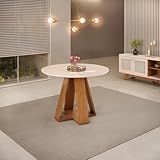 Mesa De Jantar Tampo Redondo Chanfrado Curvo Dj Móveis Kiara Freijó Off White