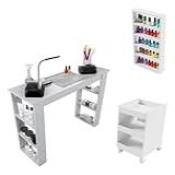 Mesa De Manicure Com Carrinho Auxiliar E Expositor Em 100 MDF