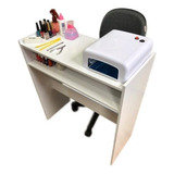 Mesa De Manicure Com Prateleira P estufa Esmalte Unha Em Gel Cor Branco