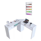 Mesa De Manicure Em L Com Gaveta Expositor Esmaltes Oferta