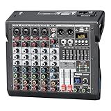 Mesa De Som 6 Canais Mixer De áudio Profissional Misturador DJ Misturador Efeitos DSP De 99 Bits- Consola De Mistura Com Saída Eq De 7 Bandas- Misturador Profissional Bluetooth Fantasma De -48V