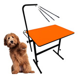Mesa De Tosa Petshop Banho E Tosa Regulável Cor Laranja