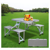 Mesa Dobrável Portátil Com 4 Assentos Estrutura Em Alumínio Design Compacto Tipo Maleta Para Camping Piquenique Refeições E Estudos Marca Lorben