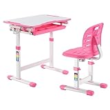Mesa E Cadeira Infantil Didática Regulável Para Estudos Desenho B201S Rosa