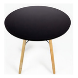 Mesa Eiffel 80cm Redonda Mdf 18 Mm Cozinha Pés De Madeira Cor Da Tampa Preto Fv