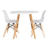 Mesa Eiffel Infantil 60cm 2 Cadeiras Eames Kids Pé D Madeira